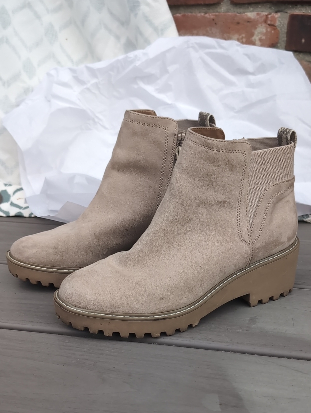 Taupe Suede Platform Ankle Booties with Lug Sole Size 9